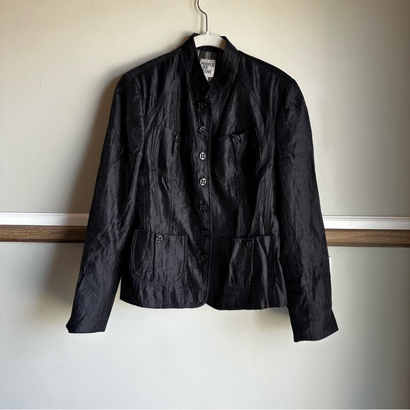 People Like Frank Jacket Metallic Black Crinkle Textured​ - Picture 1 of 6